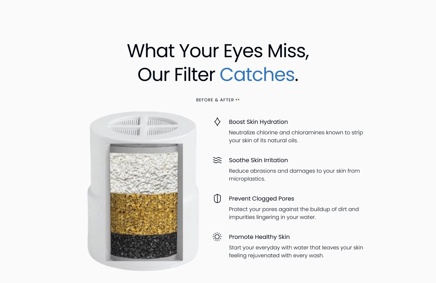 What your eyes miss, our filter catches. Boost skin hydration, soothe skin irritation, prevent clogged pores, promote healthy skin.